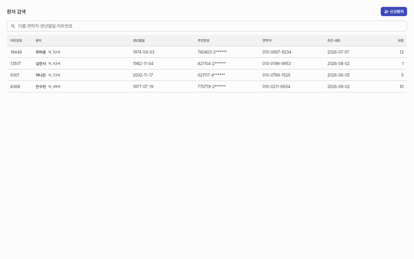 search — clinic-pc · light · ko