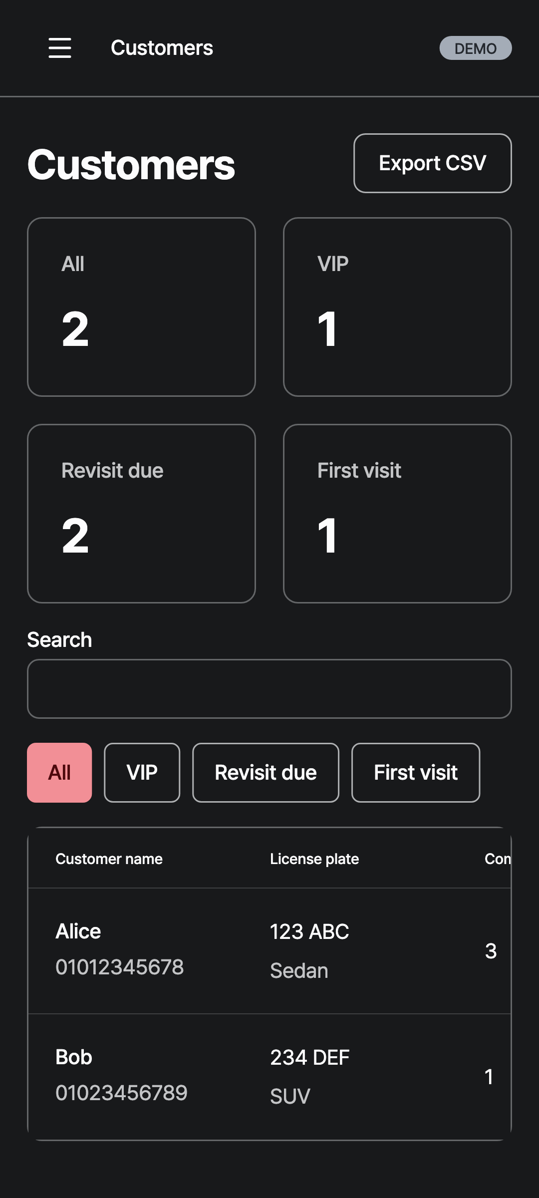 customers — phone · dark · en