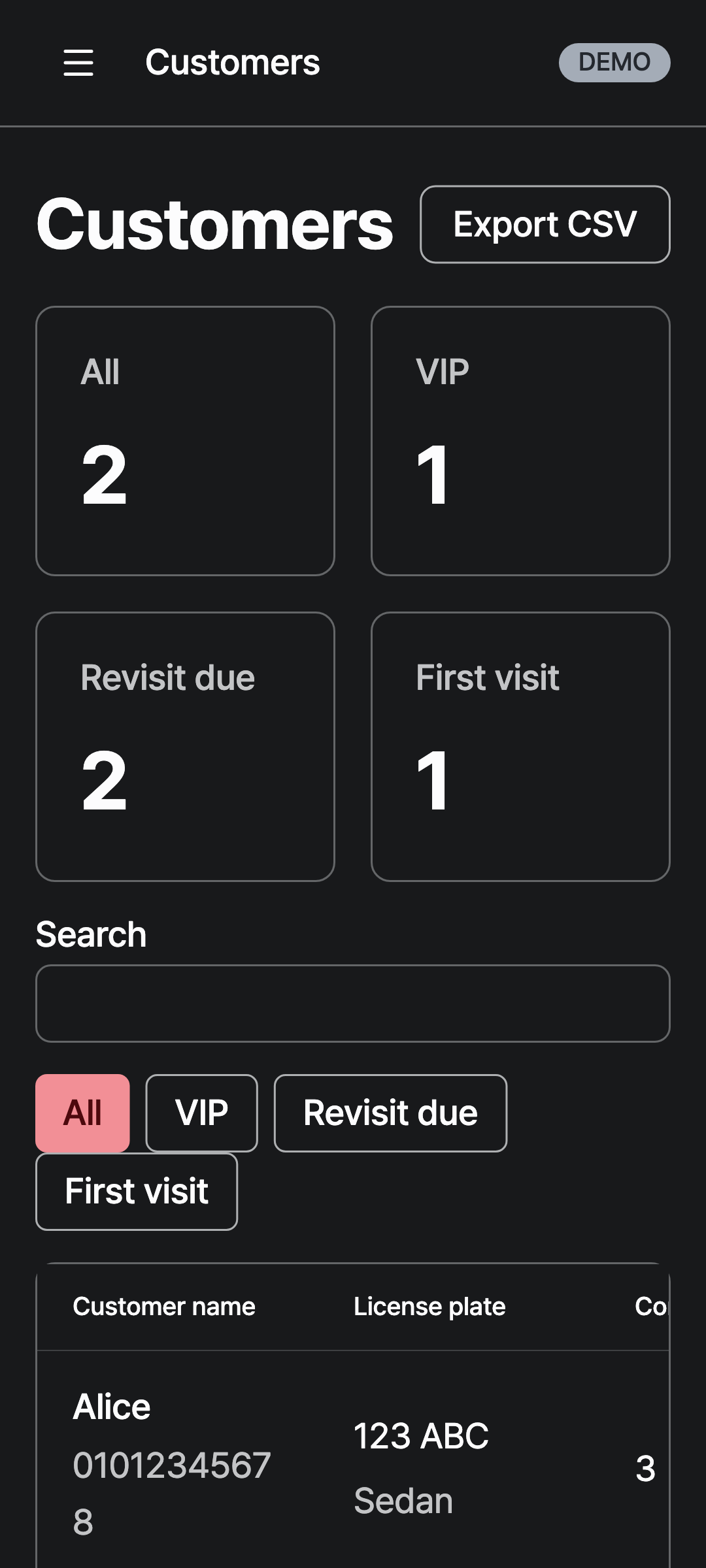 customers — phone · dark · en · text 1.3x