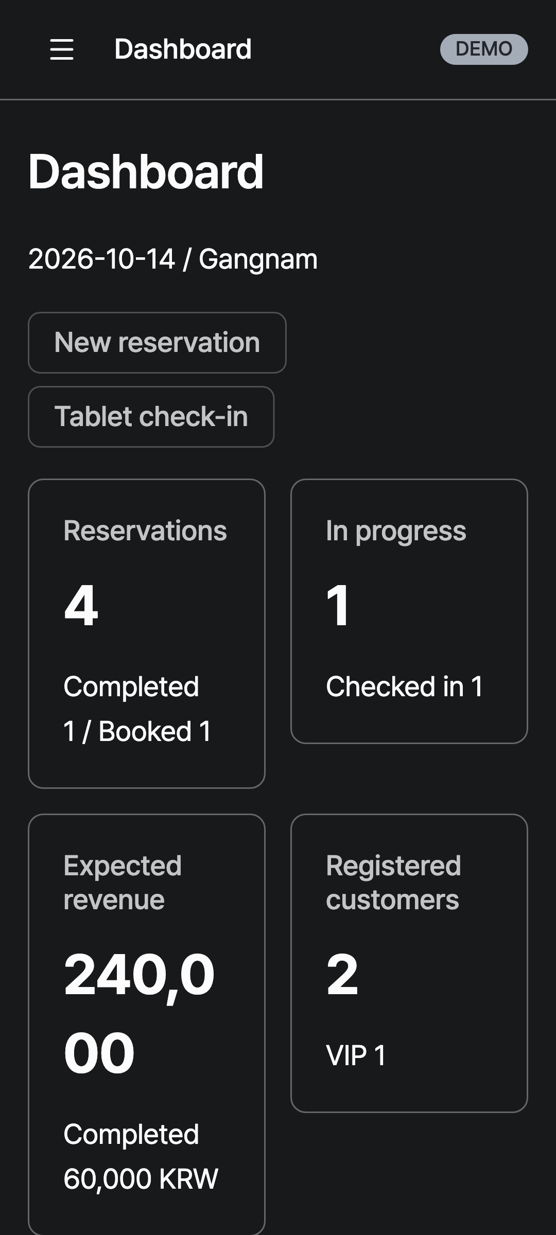 dashboard — phone · dark · en · text 1.3x