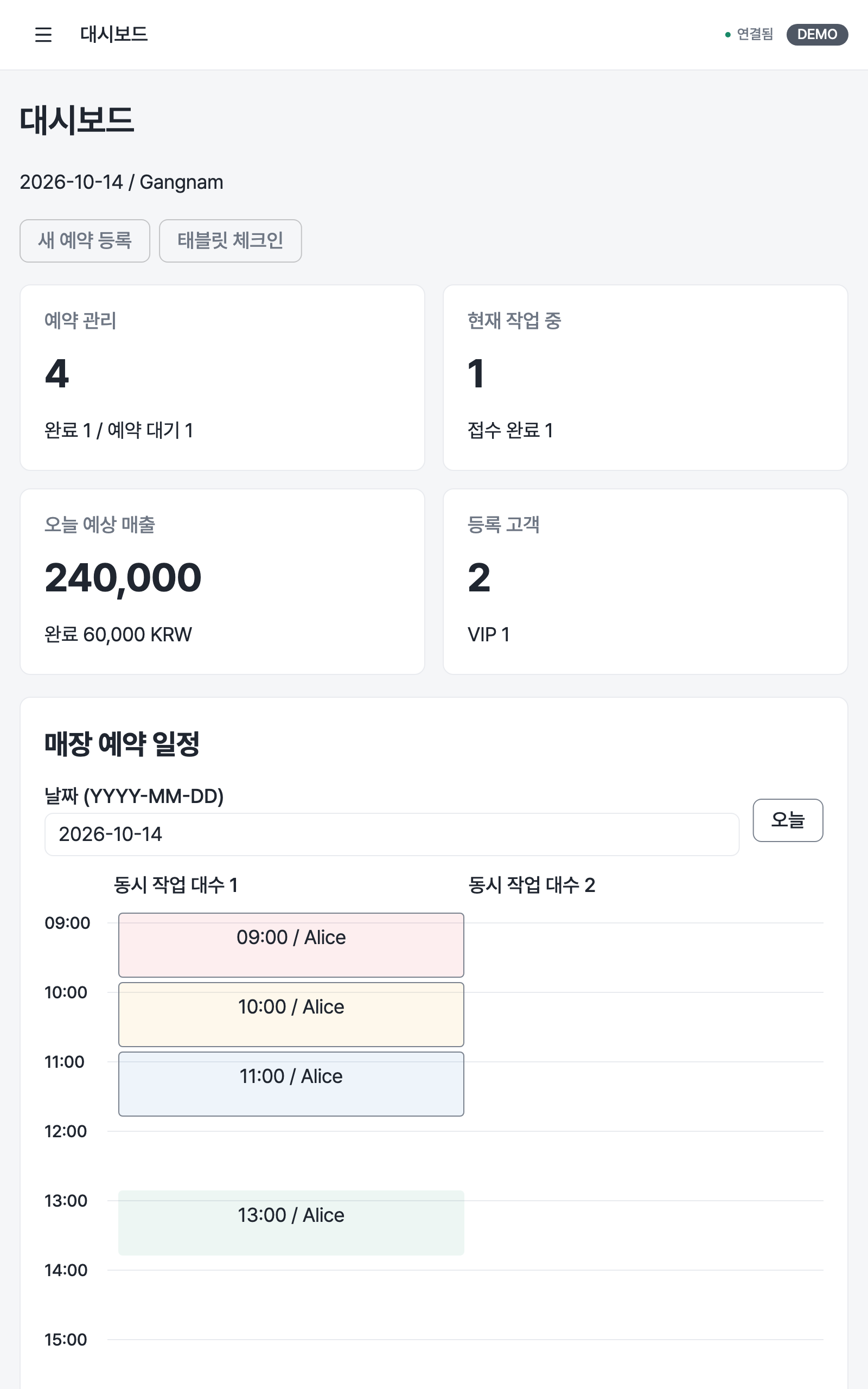 dashboard — tablet · light · ko · text 1.3x