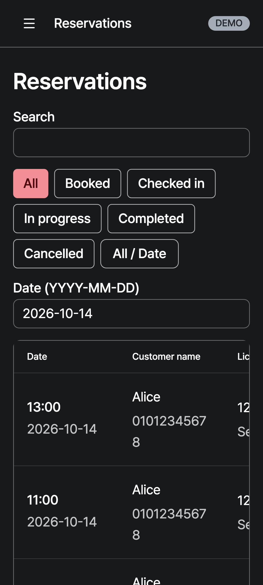reservations — phone · dark · en · text 1.3x
