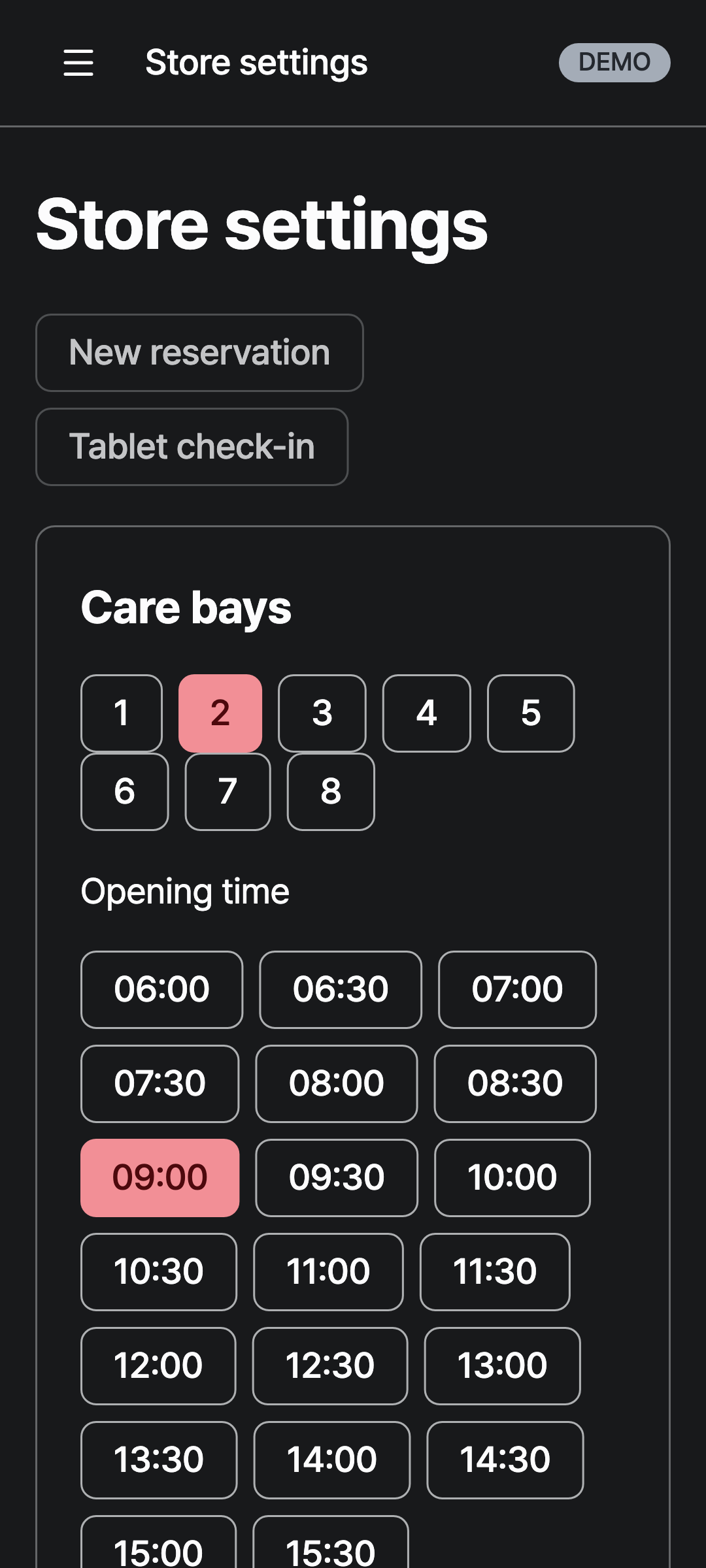 settings — phone · dark · en · text 1.3x